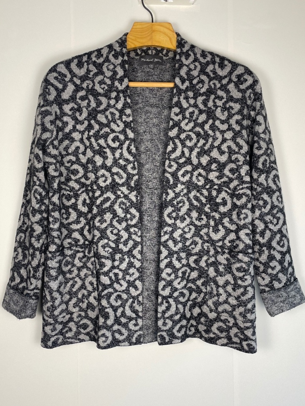 MICHAEL STARS Leopard Print Open Front Knit Cardigan Sweater Jacket  - XS